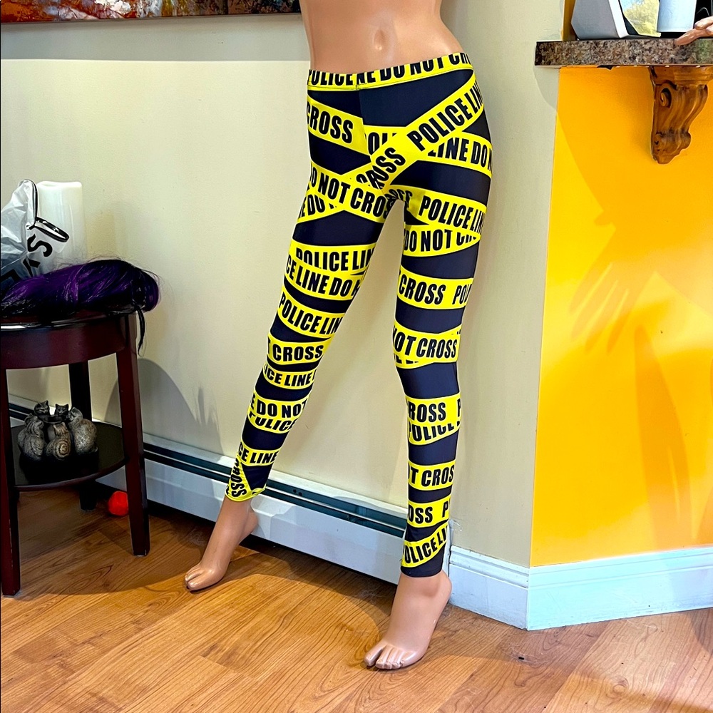 Women's Police Line Leggings S- Yellow &  Black nwot